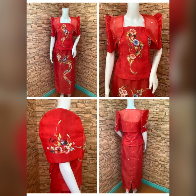 FILIPINIANA DRESS TERNO WITH BOLERO RED Shopee Philippines