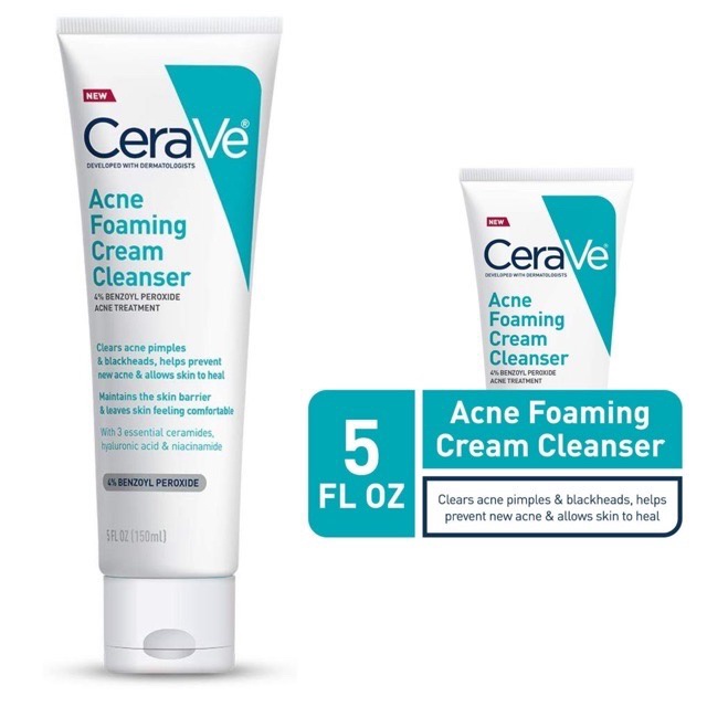 CeraVe Acne Foaming Cream Cleanser 4% Benzoyl Peroxide with Hyaluronic ...