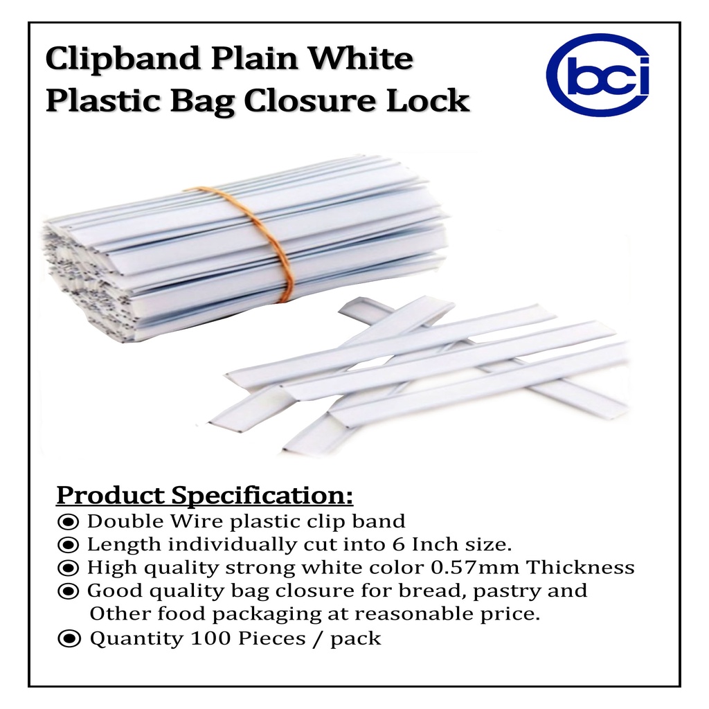 Clip Band Plain White Plastic Bread Clip/ Bag Closure Lock 100 Pcs/Pack (P50.00) Shopee