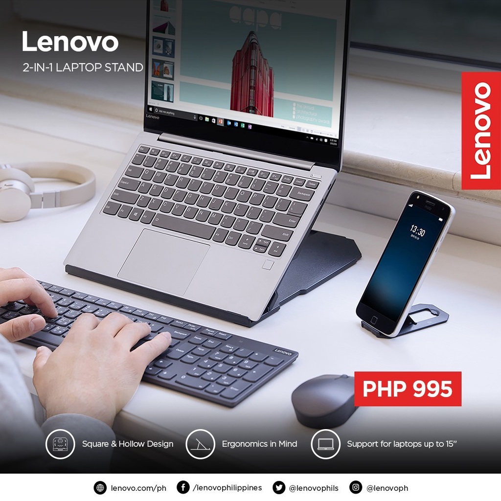 Lenovo 2in1 Laptop Stand + Smartphone Stand support up to 15" Laptop