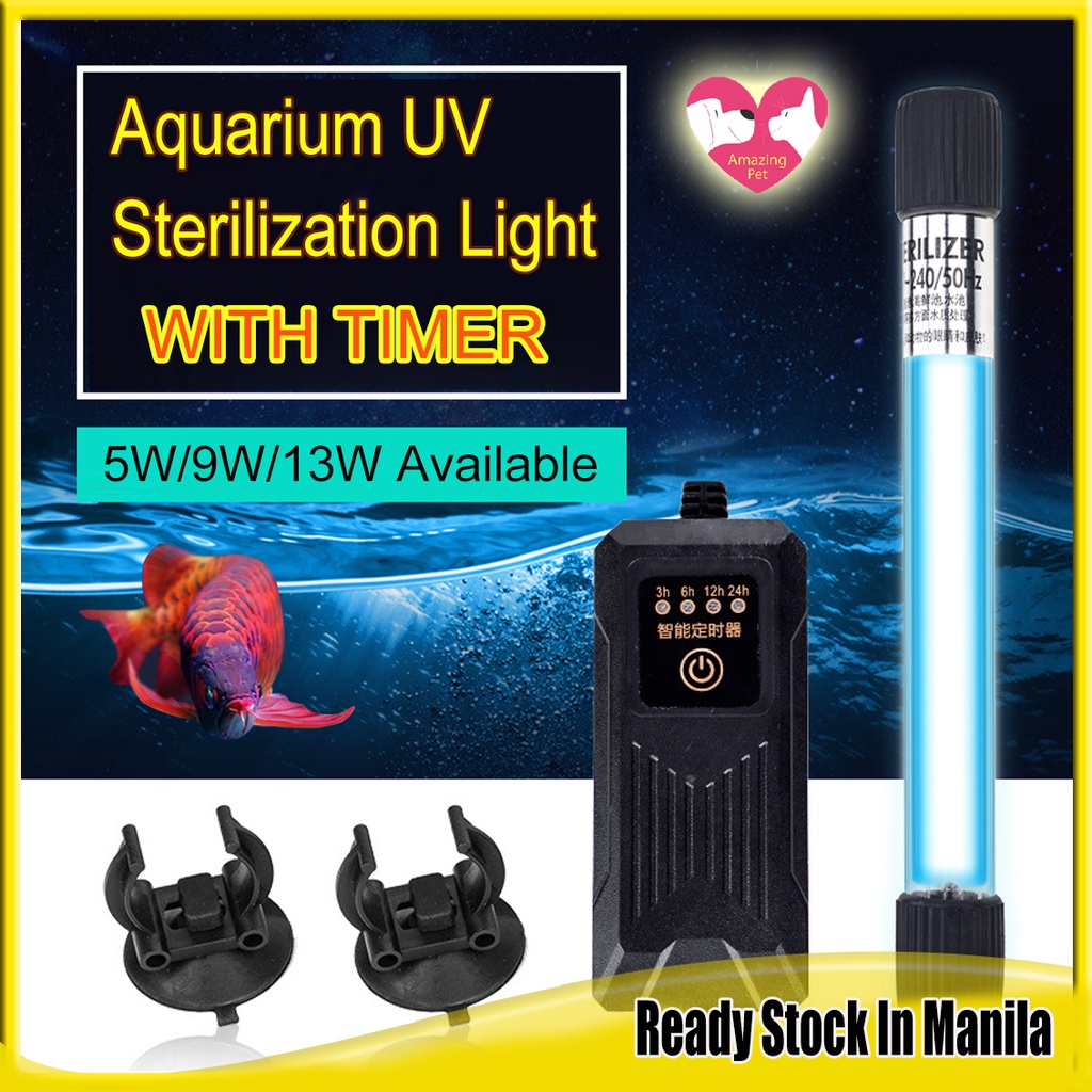 UV Light Fish Tank UV Sterilization Lamp Aquarium Purification Ultraviolet, with Timer Function