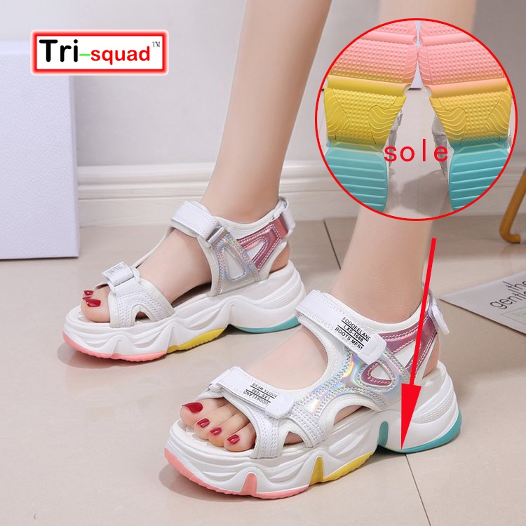 New korean style fashion sports sandals rainbow sole wedges ankel strap ...