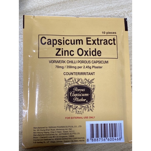 Capsicum Extract Zinc Oxide Chili Plaster Shopee Philippines