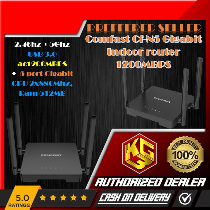 COMFAST CF-N5 AC1200 High Speed 1200Mbps WiFi Router (Dual Band Gigabit ...
