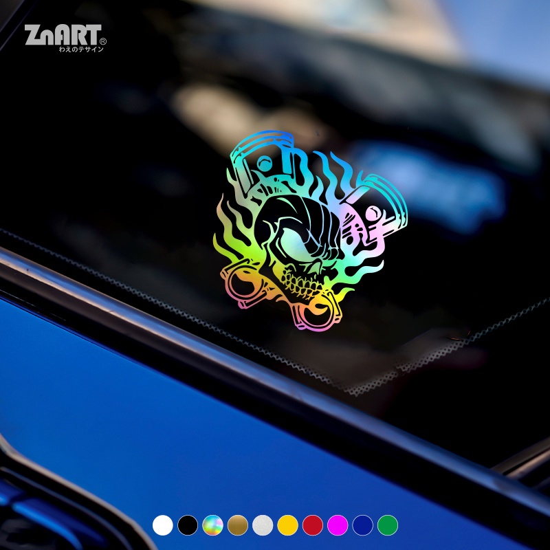 Creative Fashion Skull Racing Flame Piston Cartoon Car Stickers ...