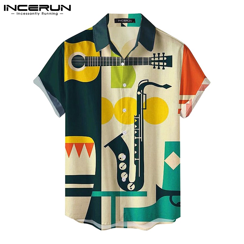 INCERUN Men Leisure Floral Printed Short Sleeve Buttons Down Baggy ...
