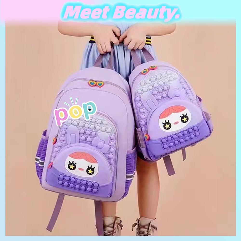 Girls Pop It School Backpack Multigrid Highend Schoolbag Waterproof