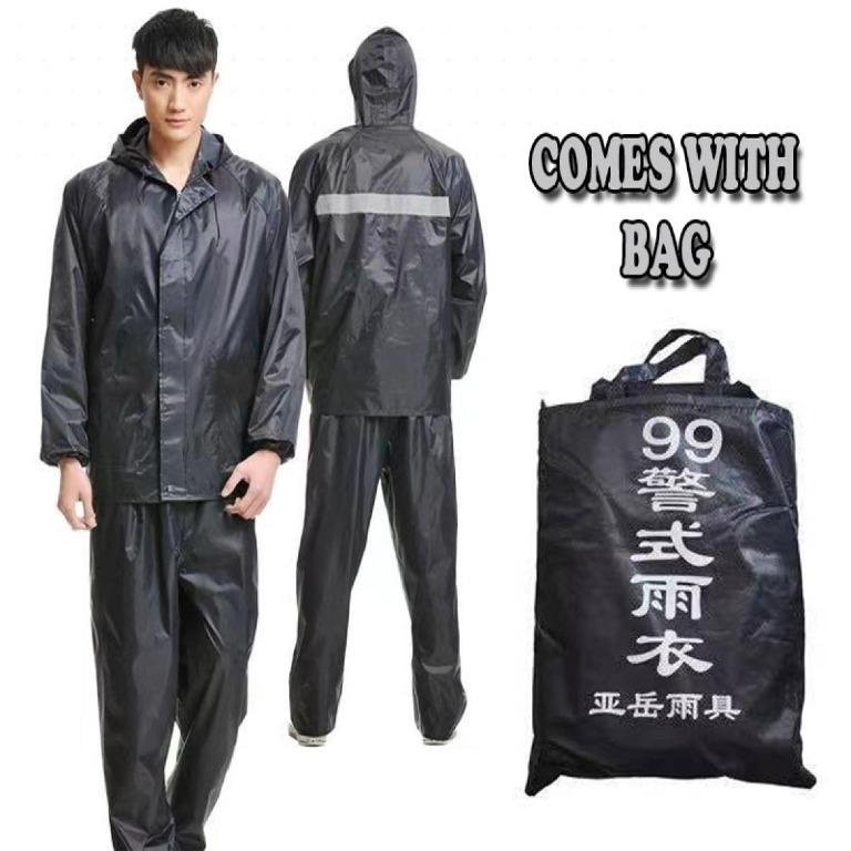 Black Adults Raincoat Men Outdoor Rain Coat Pants Set Motorcycle Waterproof  Rain Gear Suit