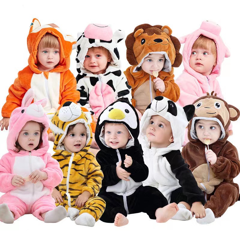 Baby Rompers Stitch Tiger Cow Cartoon Pajamas Newborn Boy Girls Animal ...