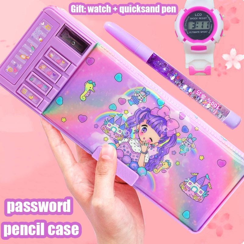 Cartoon Magnetic Pencil CaseGirls / Password / Purple  Cool school  supplies, Cute school supplies, Pencil case