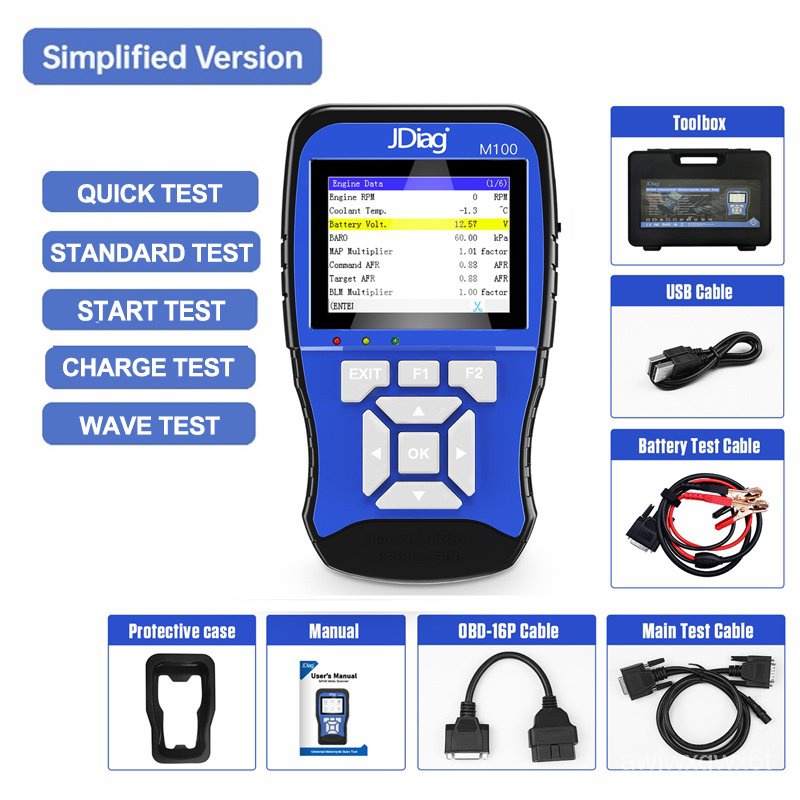 Jdiag M100 Simplified Version Obd2 Motorcycle Scanner Battery Tester Motor Diagnostic Tools 8772