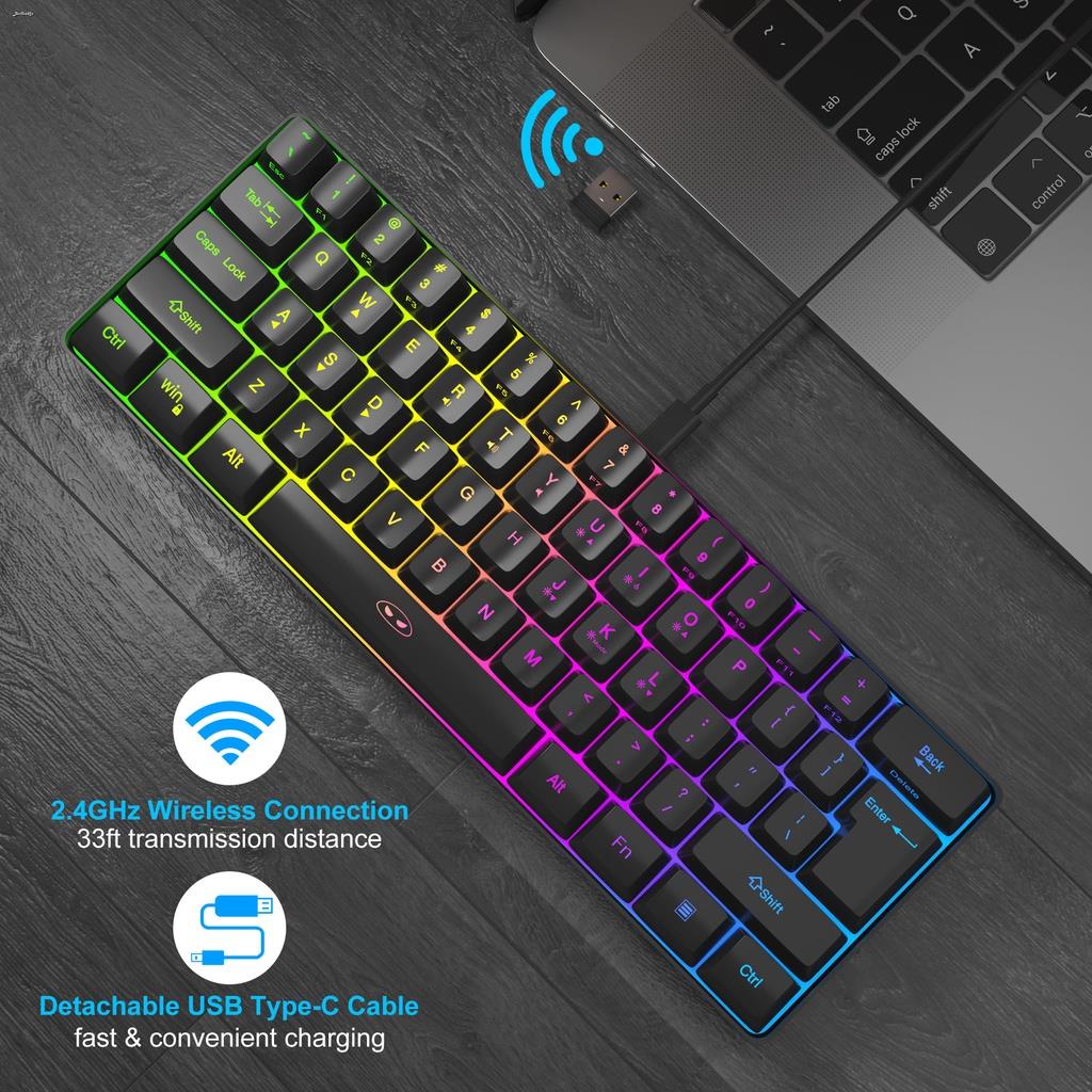 Mice ♚magegee Ts92 60% Compact Wireless Keyboard 61 Keys Rechargeable 