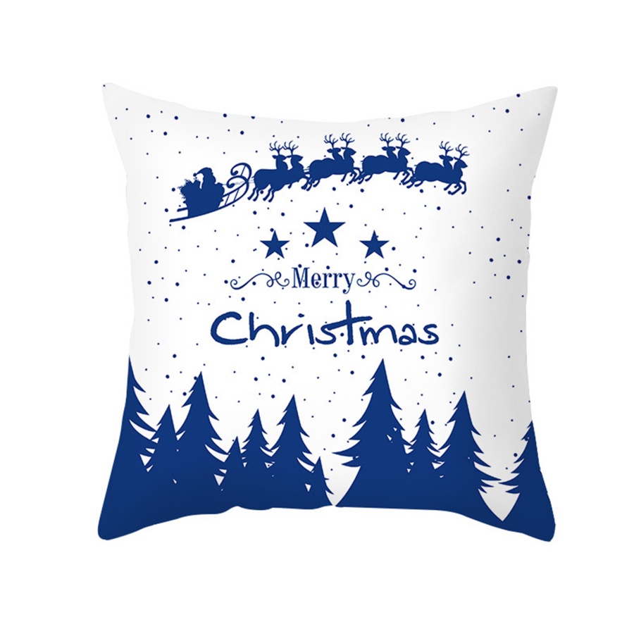 Merry Christmas Pillowcase Blue And White Pillow Case SingleSided