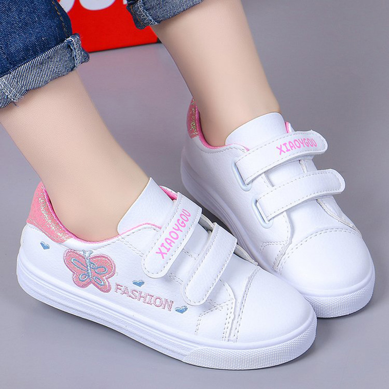 New Design High Quality 4 18 Years Old Kids Bling Bling Butterfly Casual Shoes All match Sweet Girls Leather White Shoes pink 26 Shopee Philippines