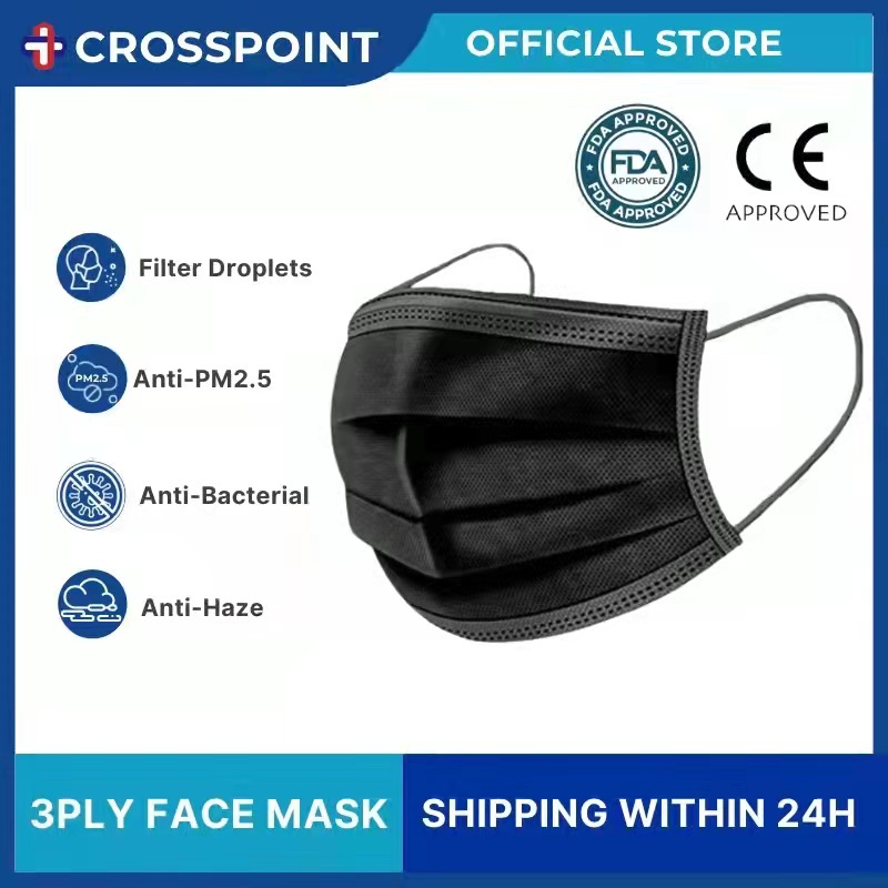 Crosspoint Disposable Face Mask Black & WHITE 50pcs/box | Shopee ...