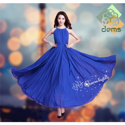 FASHIONABLE KOREAN STYLE HALTER CHIFFON FLOWY PLAIN COLORS MAXI DRESS FOR  WOMEN SURE QUALITY | Shopee Philippines