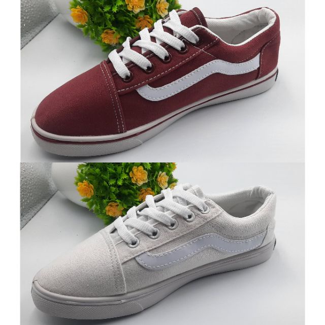 Vox Vans Design Classic Low Cut Canvas Shoes for women Color White Maroon and Black Size 35 39