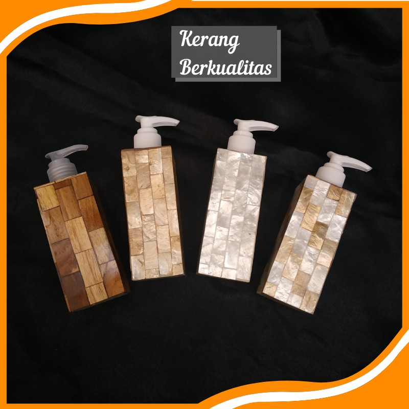 KAYU Small Capiz Shell Soap Dispenser Teak Wood Layered Liquid Soap ...