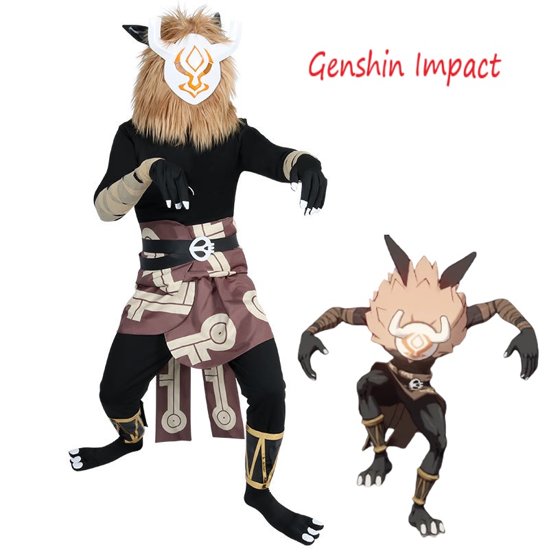 Genshin Impact Plush Mask Hilichurl Cosplay Costume Male Two ...