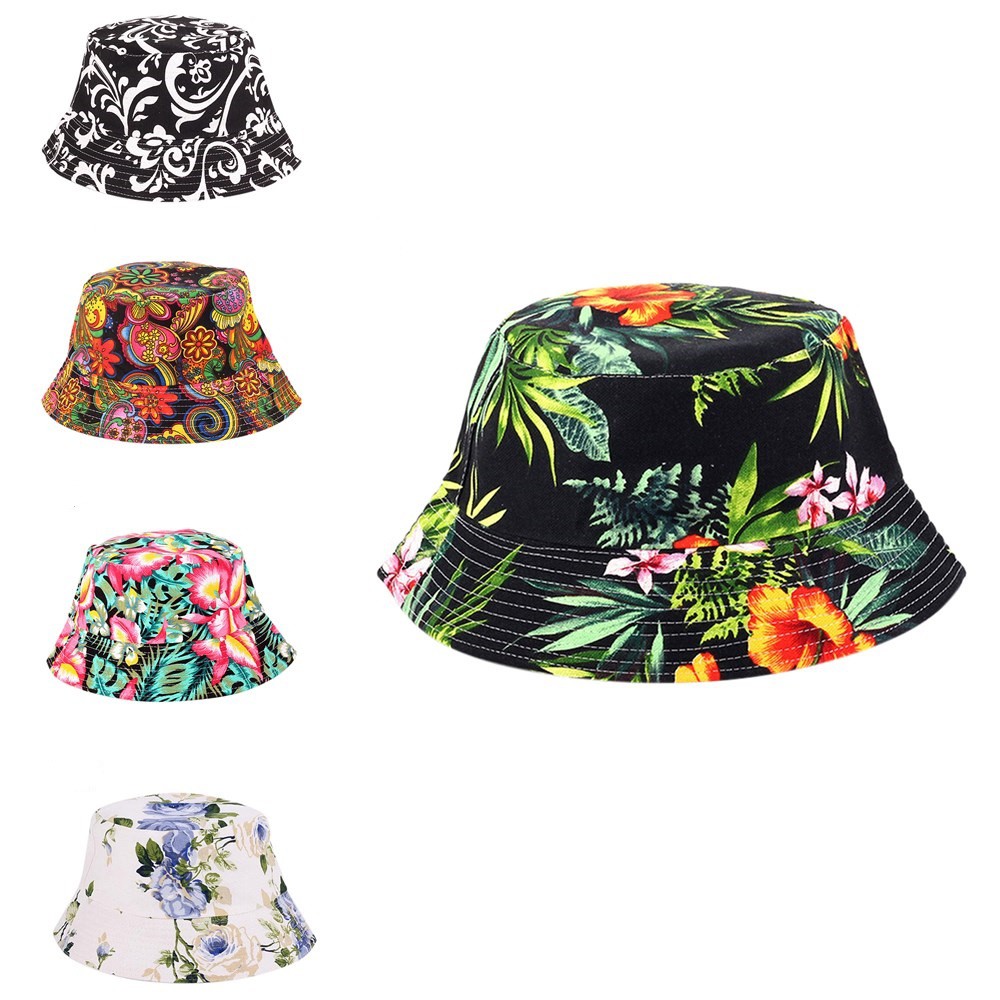 Hawaii Floral Bucket Hat Boonie Fishing Summer Canvas Cap