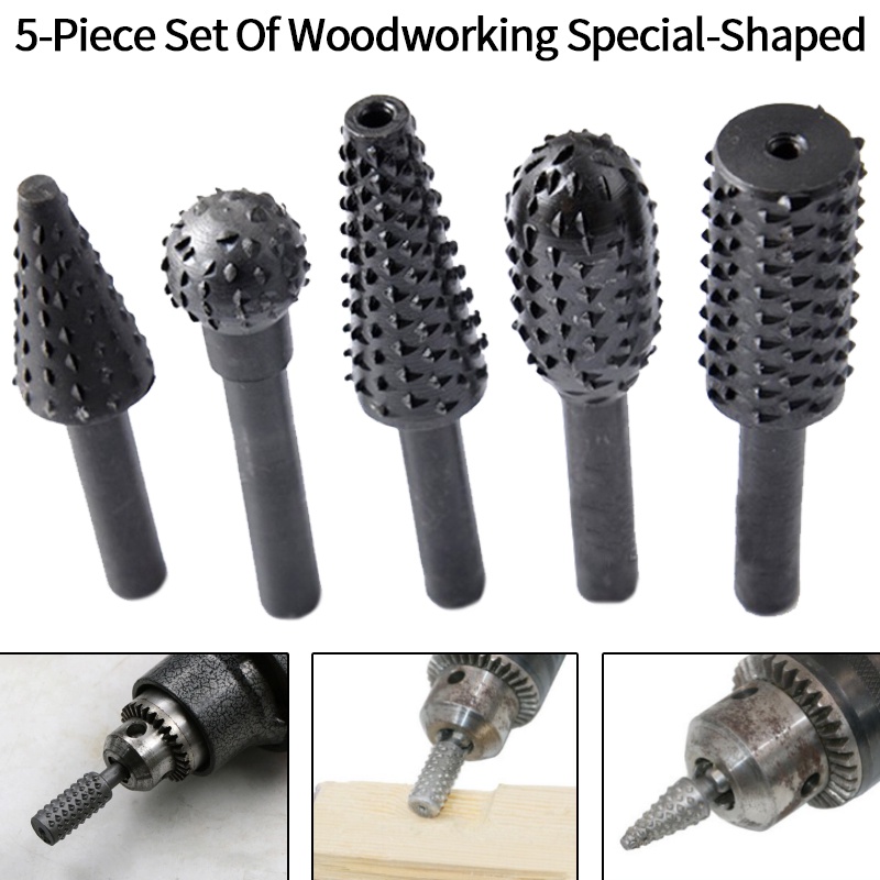 5pcs Steel Rotary Rasp File 1 4 Shank Rasp Burrs Wood Bits Grinding Power Woodworking Hand Tool