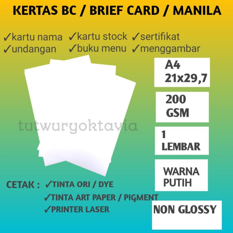 Bc BRIEF CARD Paper 200 GSM Drawing Paper/ bc Paper 200 gr | Shopee ...