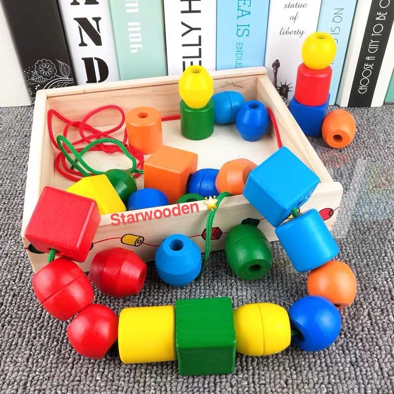 Large wooden store beads for toddlers