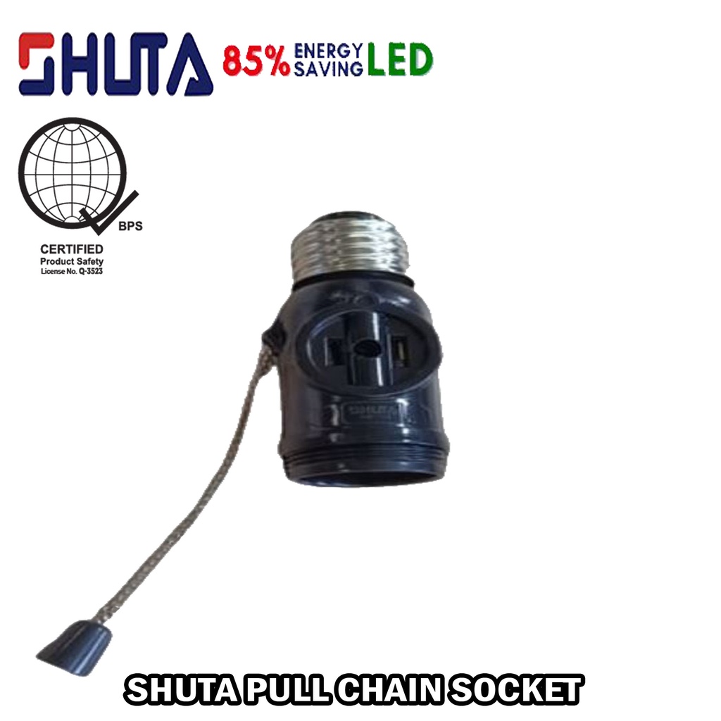 SHUTA PULL CHAIN SOCKET W/ 2 FLAT PIN OUTLETS STEY006 BPS CERTIFIED