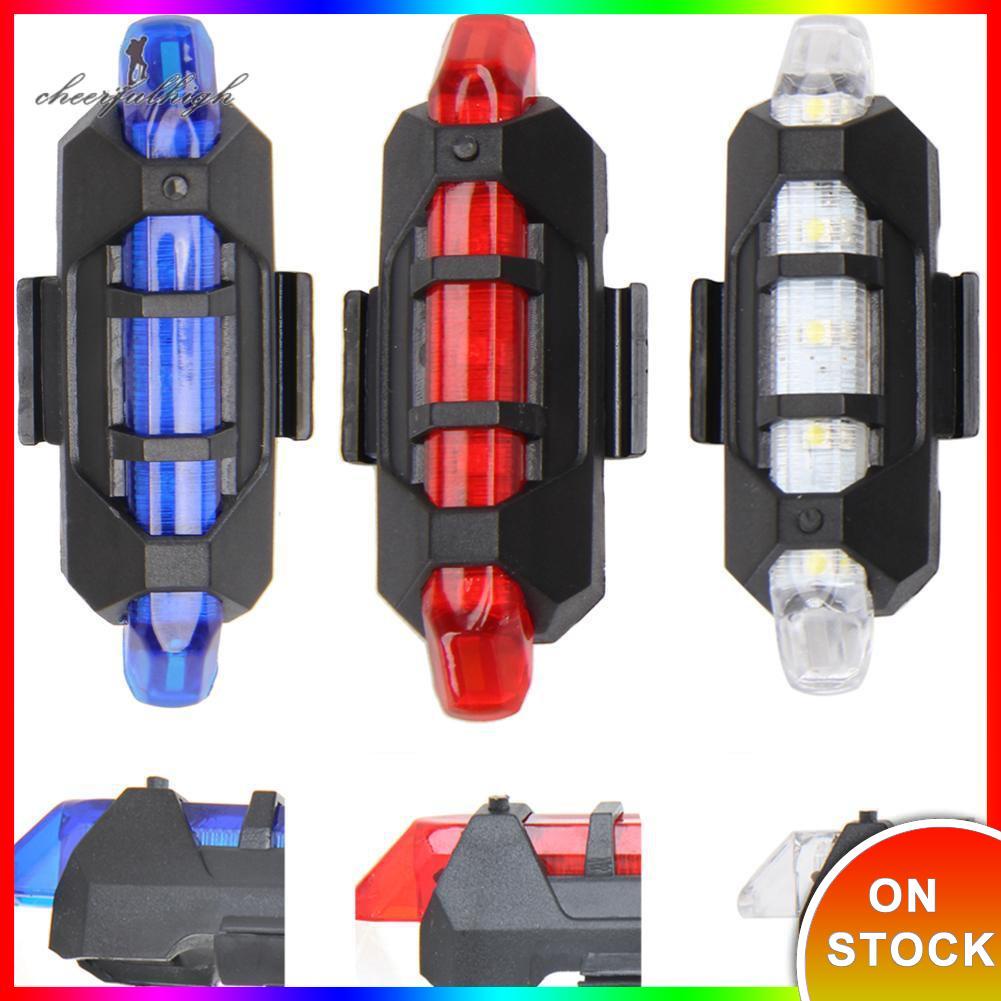 Rear 5 LED Bicycle Cycling Tail USB Rechargeable Red Warning Light Bike ...