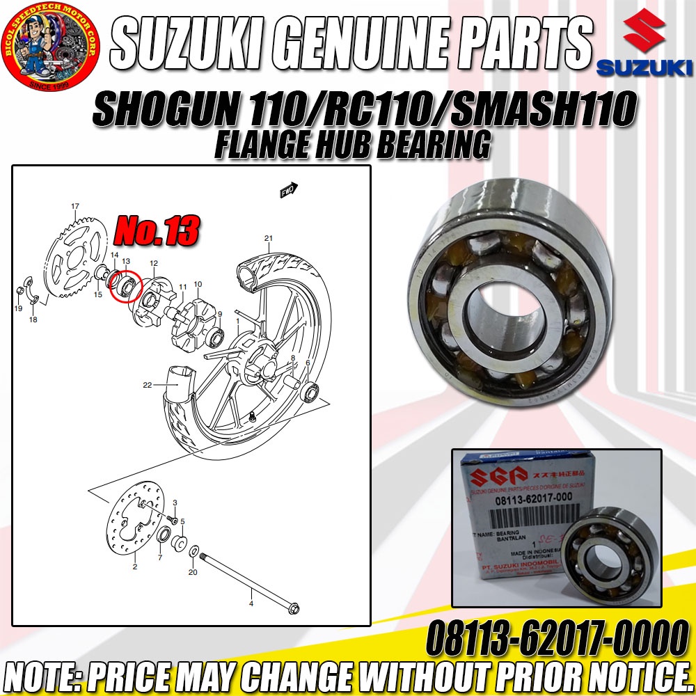 SHOGUN 110/RC110/SMASH 110 FLANGE HUB BEARING (SGP) (GENUINE: 08113 ...