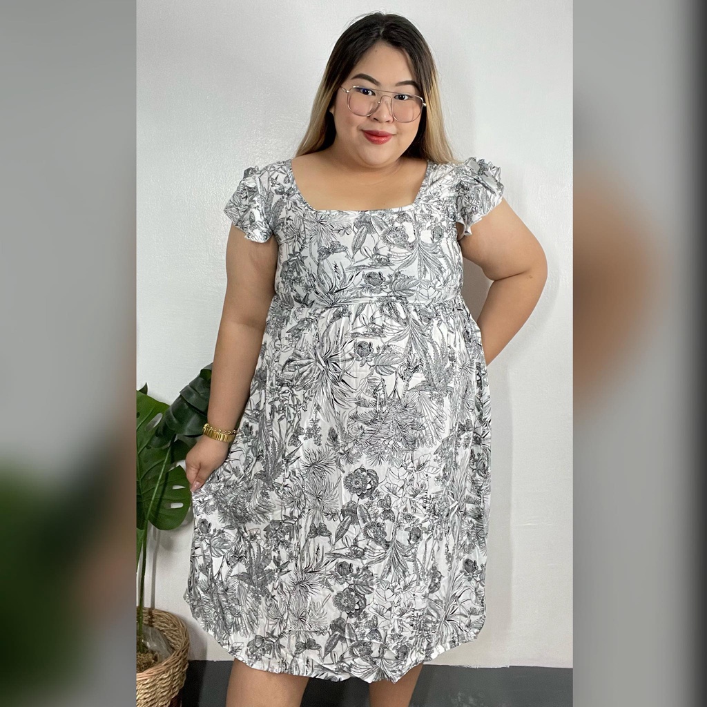 Chloe Plus Size Dress Square Neck Raffled Sleeves For Xl 3xl Body Frame Shopee Philippines 