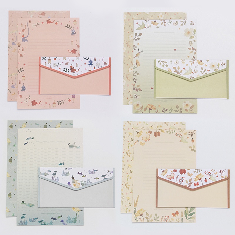 9 Pcs Japanese Romantic MixedPattern Letter Paper Envelope Set Creative Blank Letter Pad