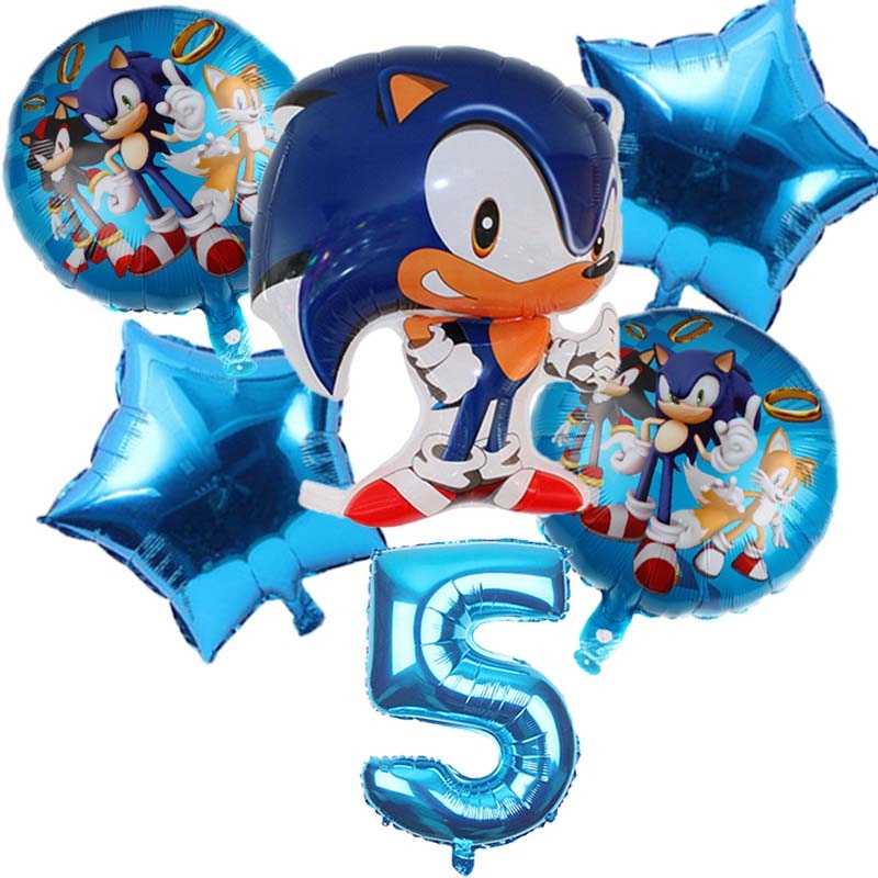 6pcs/set Sega Sonic the Hedgehog Balloons Super Hero 32inch Number Foil ...