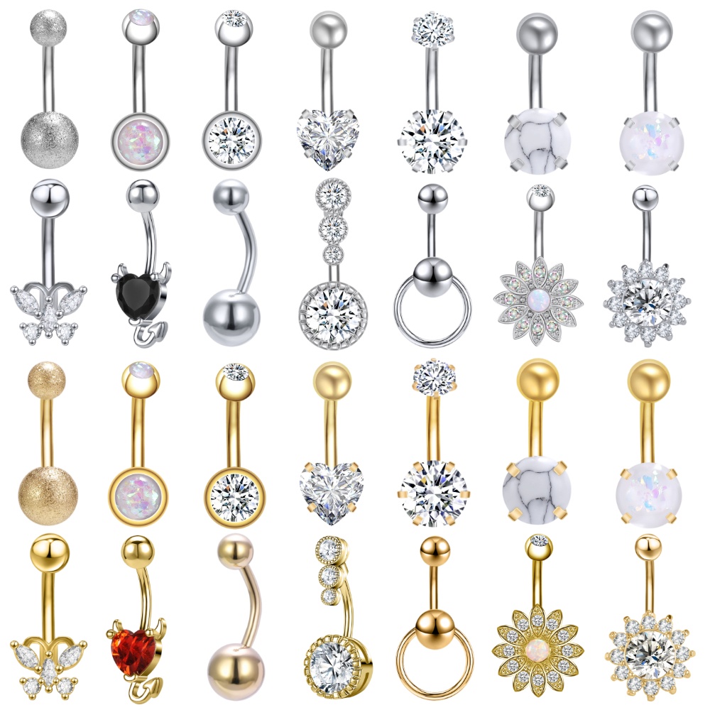 Silver Crystal Navel Rings Stainless Steel Belly Button Rings Gold Anti ...