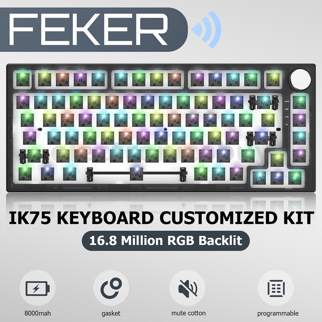 FEKER IK75 Mechanical Keyboard Kit 82 Keys + Button Knob 2.4G+ Wired