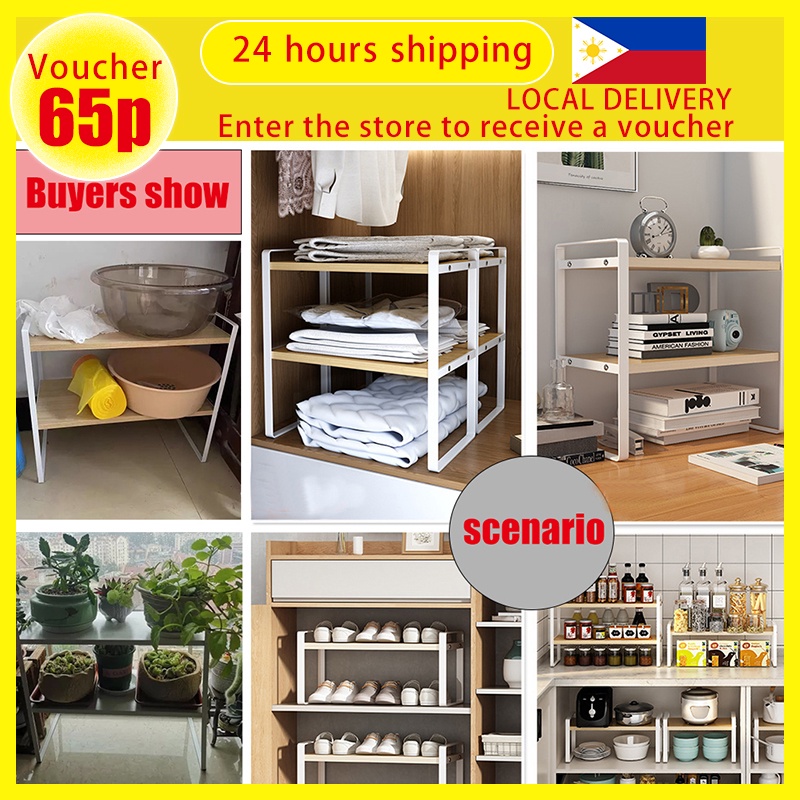 Stainless steel cabinets tiered racks kitchenware storage rack Wood ...