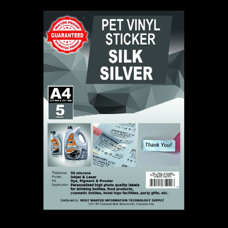 Silk Silver - PET Vinyl Printable Sticker - Waterproof - Inkjet ...