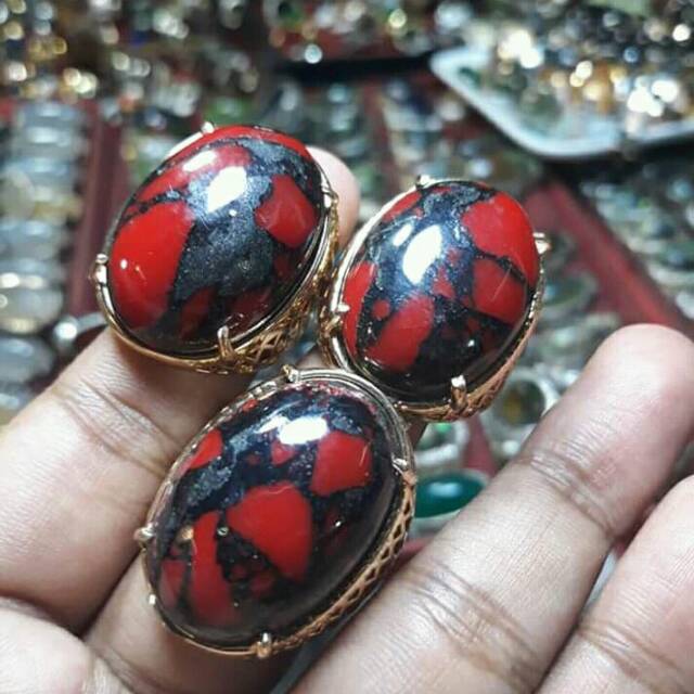MERAH Silver fiber red turquoise stone ring.. | Shopee Philippines