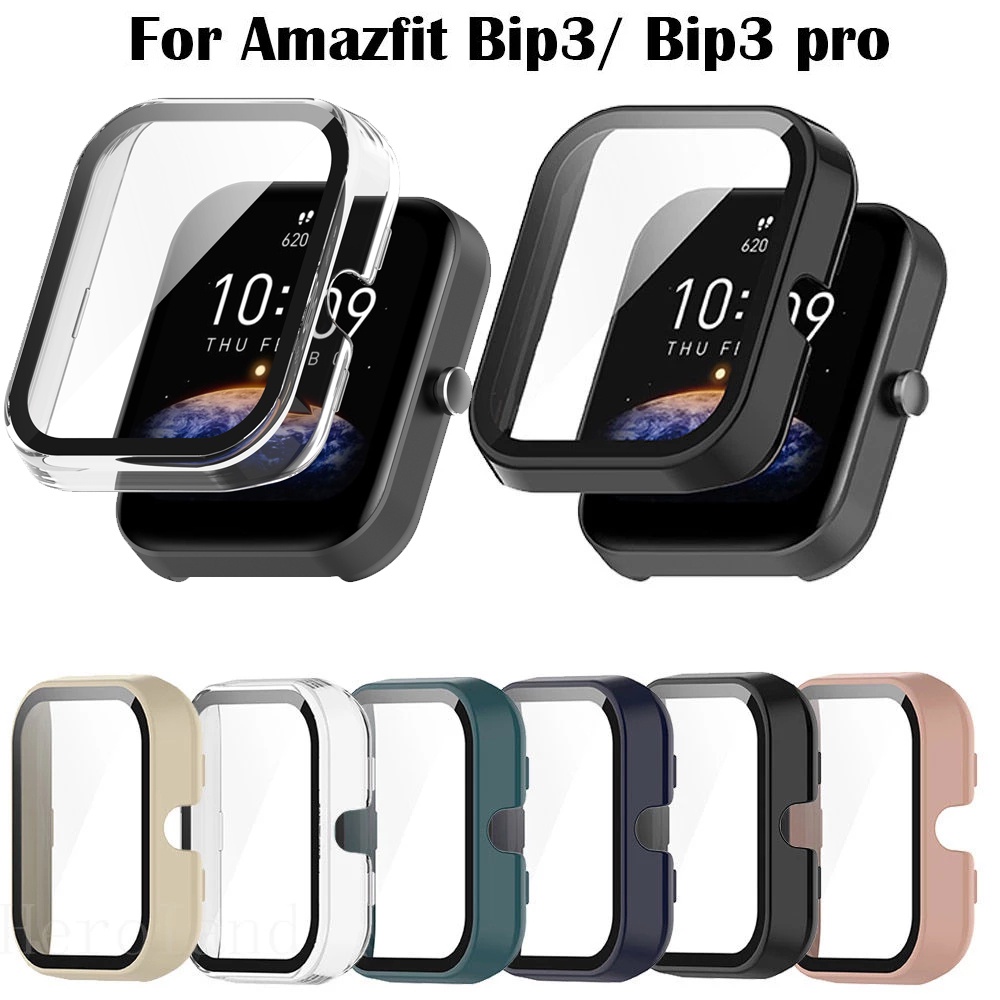Case For Amazfit Bip 6 Smart Watch,WUNIAK Hard PC Screen Protector For Amazfit Bip 6,9H Tempered Glass Ultra-Thin Full-Coverage Shockproof Bumper,(2Pack,Transparent Green