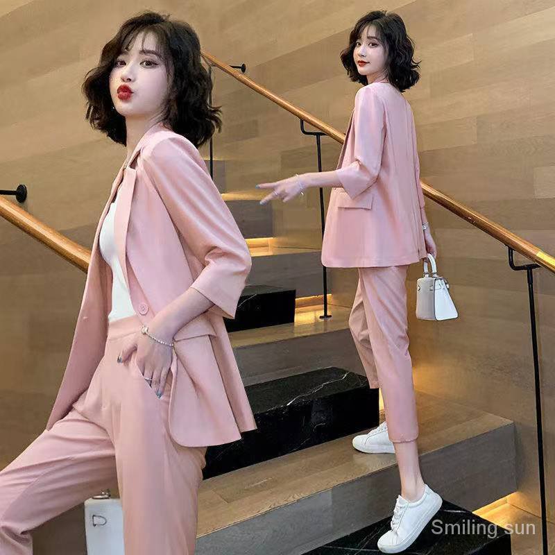 women summer blazer 2PCs ladies blazer suit set professional ol ...