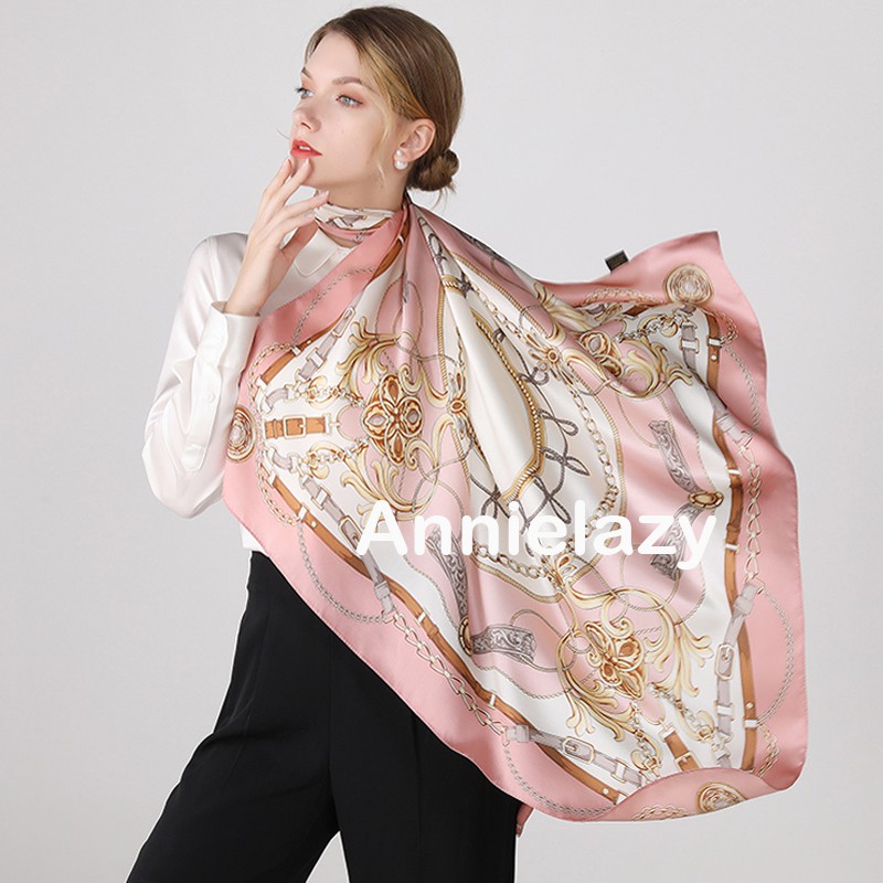 90*90cm Square Silk Scarf Women Shawls Neckerchief Designer Print Chiffon  Hijab Scarf Foulard Lady Neck Scarves Soft Big Bandana