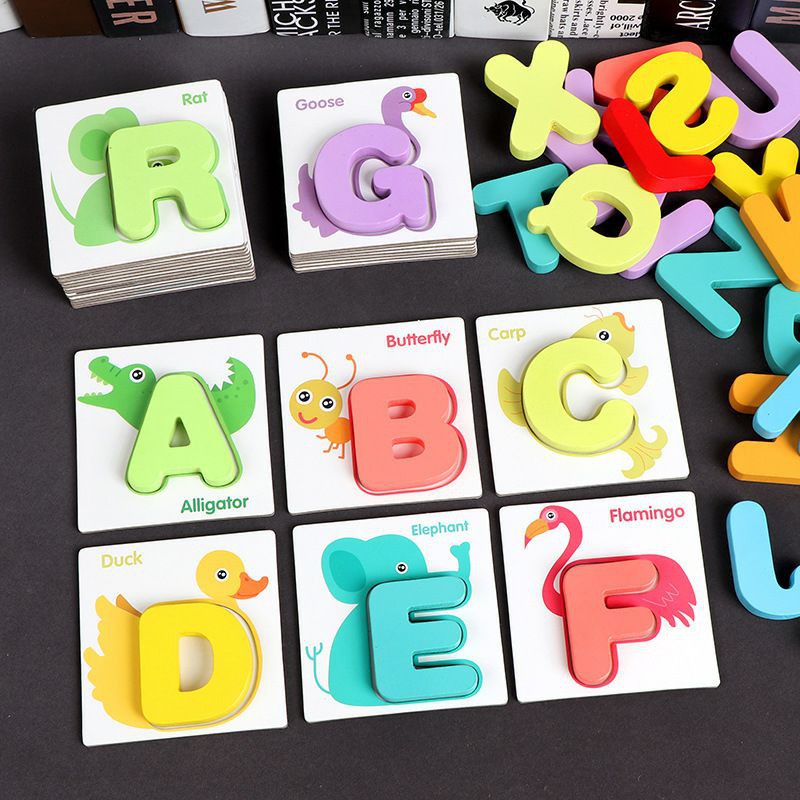 Alphabet Flash Cards Wooden Letter Puzzle ABC Sight Words Matching Game ...