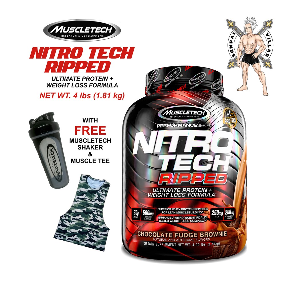 MUSCLETECH NITROTECH RIPPED 4LBS WITH FREE SHAKER AND MUSCLE TEE ...