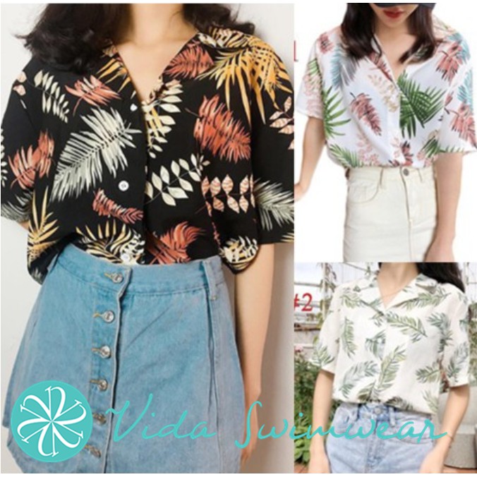 Printed Polo Shirt Korean Top Oversize Floral Shirt Women Hawaiian Shirt Blouse Beach Shirt Shopee Philippines