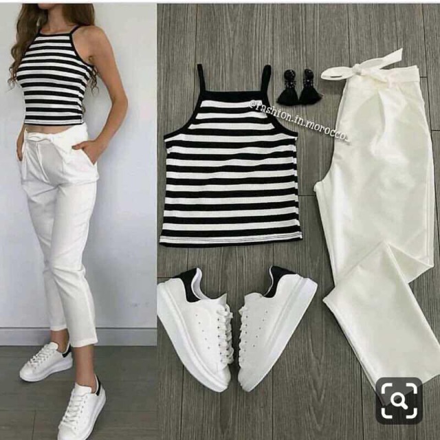 Dairy outfit sexy terno pants(stripe top+white pants)formal