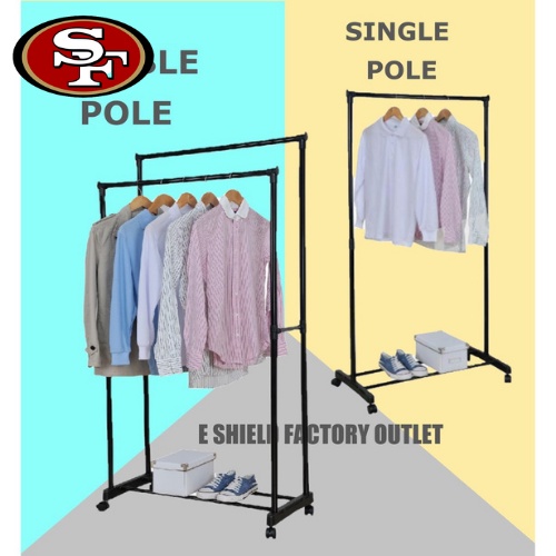 Original Adjustable Double Pole telescopic Clothes Rack with Castors