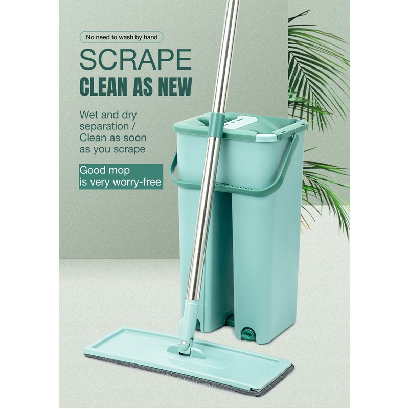 Floor cleaning flat mop with bucket microfiber pad mop squeegee hand