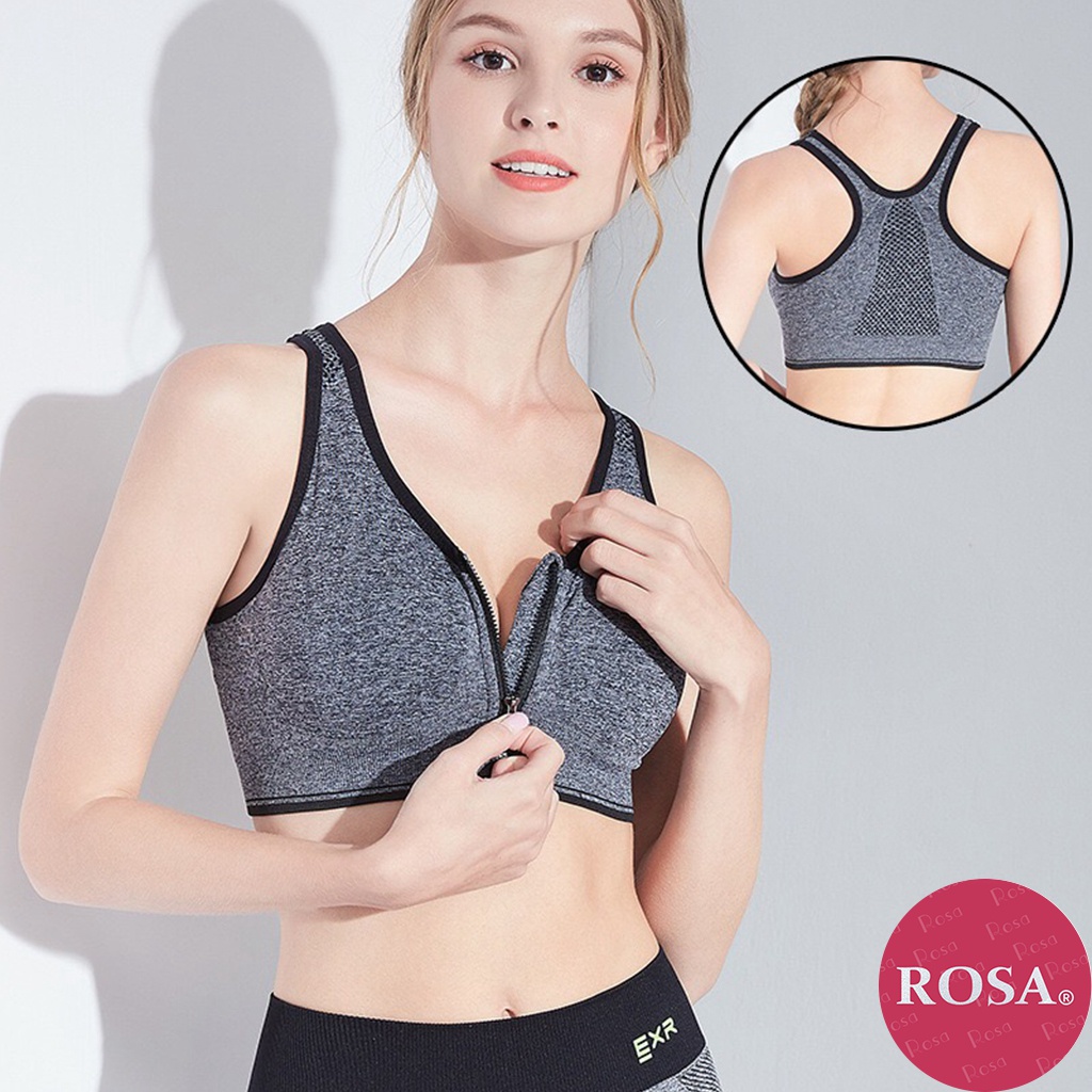 Rosa Front Zipper Women Sports Bras Breathable Wirefree Padded Push Up Sports Top 3054 Shopee