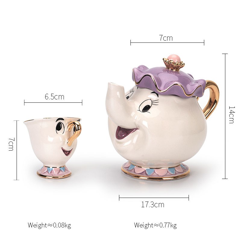 LBShip Cute Beauty And The Beast Teapots Mrs Potts Chip Tea Pot Cup Set