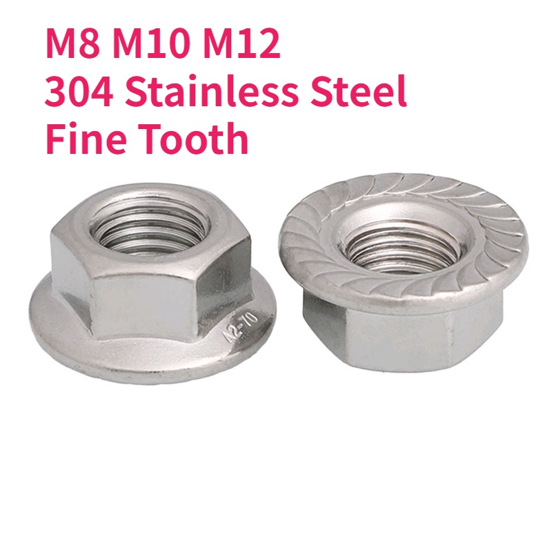 M8 M10 M12 304 Stainless Steel Fine Tooth Hex Hexagon Flange Nut